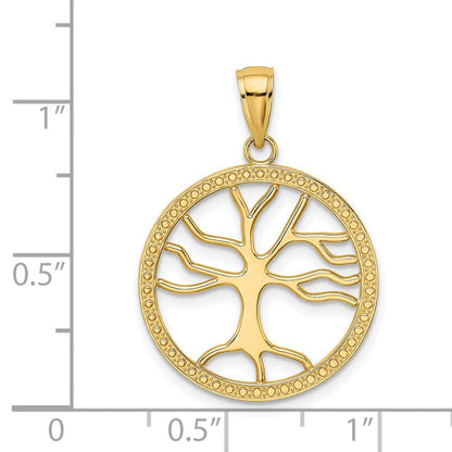 14K Gelbgold Großer Lebensbaum-Charm im runden Rahmen