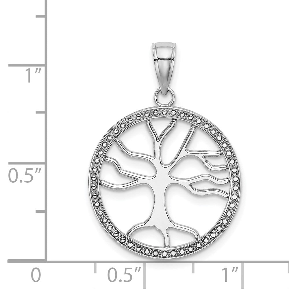 14K Weißgold Großer Lebensbaum-Charm im runden Rahmen