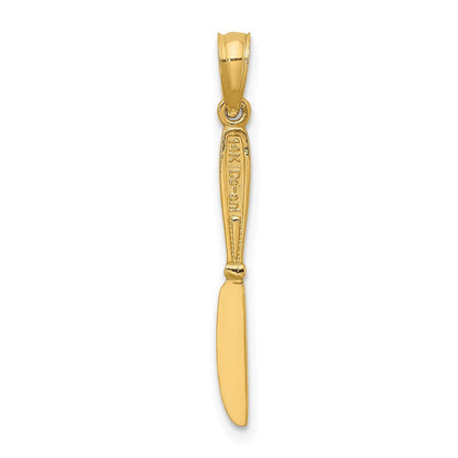 14K Gelbgold 3-d Poliert Tisch Messer Charm
