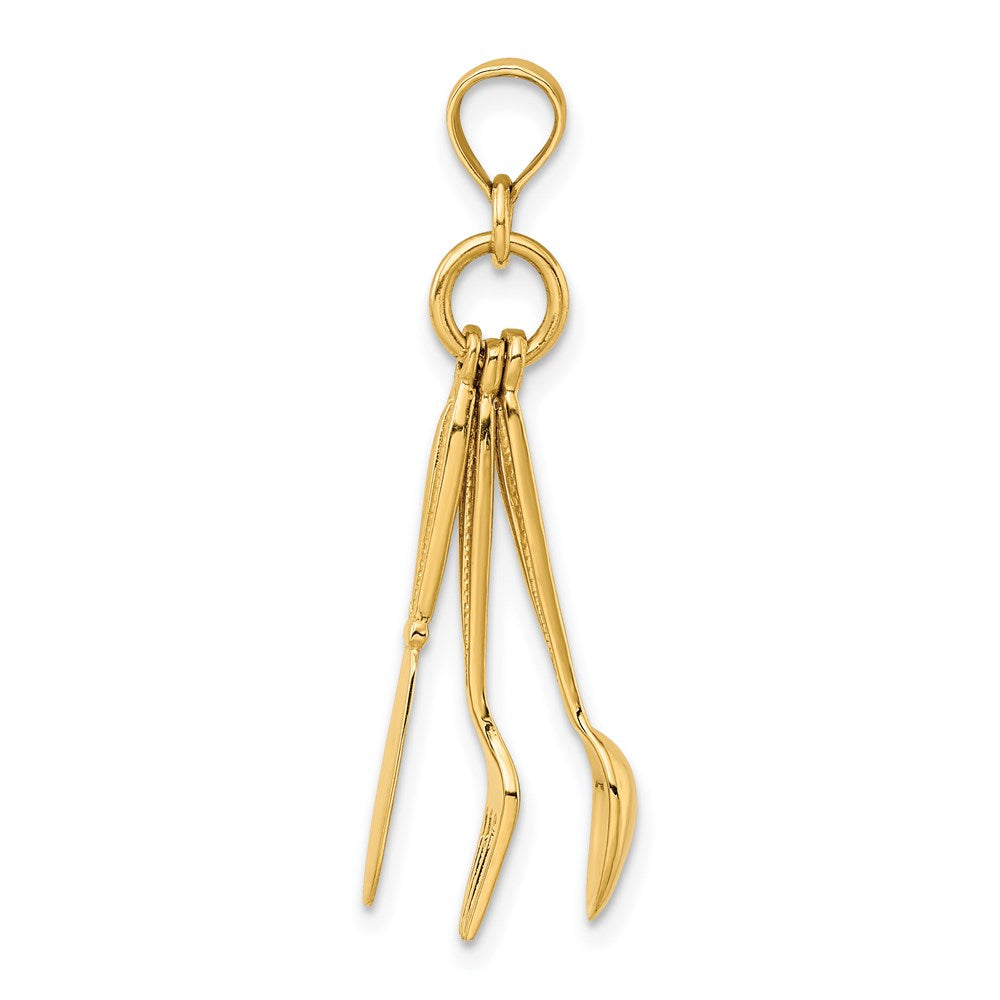 14K Gelbgold 3-D beweglicher Anhänger „Messer, Gabel und Löffel“