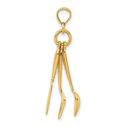 14K Gelbgold 3-D beweglicher Anhänger „Messer, Gabel und Löffel“