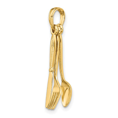 14K Gelbgold 3-D beweglicher Anhänger „Messer, Gabel und Löffel“