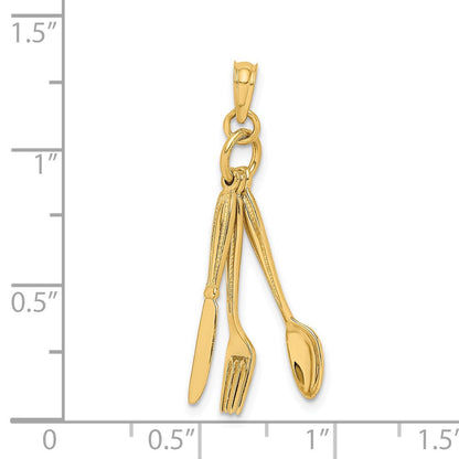 14K Gelbgold 3-D beweglicher Anhänger „Messer, Gabel und Löffel“