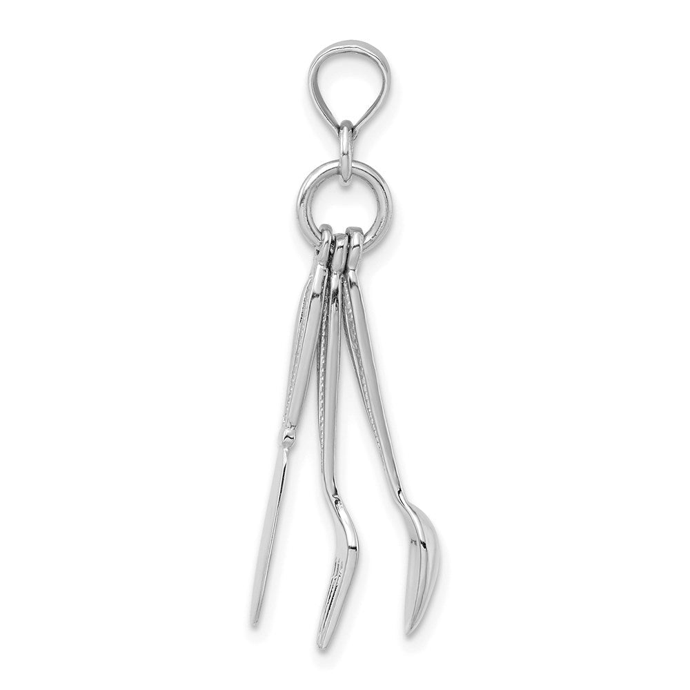 14K Weißgold 3D beweglicher Messer-, Gabel- und Löffel-Charm