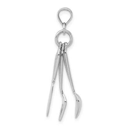 14K Weißgold 3D beweglicher Messer-, Gabel- und Löffel-Charm