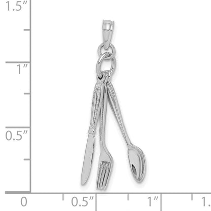 14K Weißgold 3D beweglicher Messer-, Gabel- und Löffel-Charm