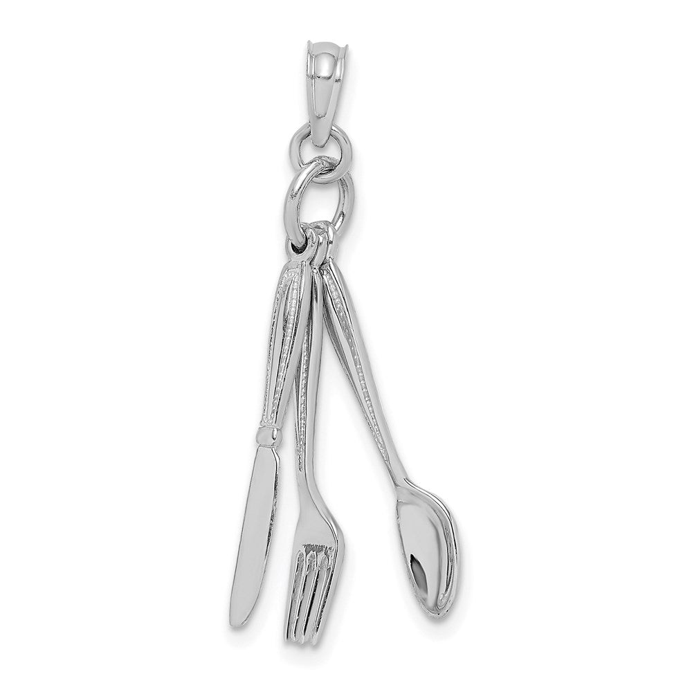 14K Weißgold 3D beweglicher Messer-, Gabel- und Löffel-Charm