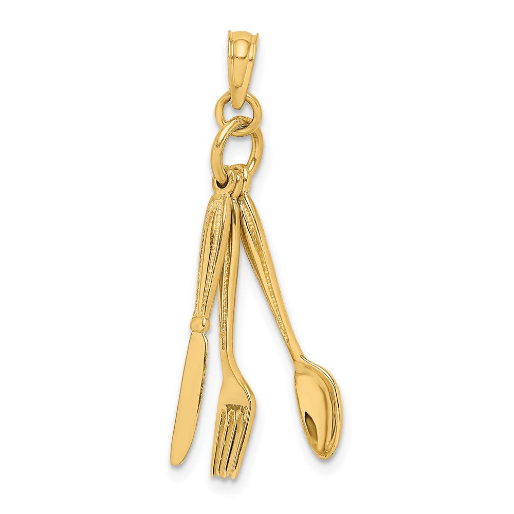 14K Gelbgold 3-D beweglicher Anhänger „Messer, Gabel und Löffel“