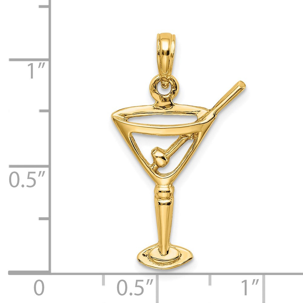 14K Gelbgold Charm mit Ausschnitt und Olive, poliert, Martini-Design