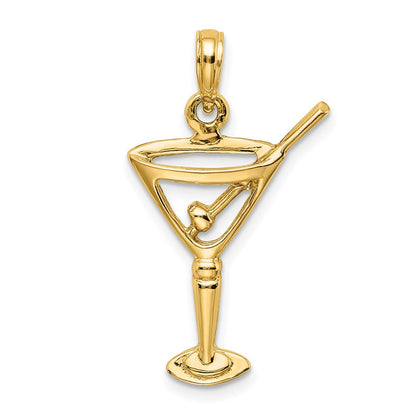 14K Gelbgold Charm mit Ausschnitt und Olive, poliert, Martini-Design