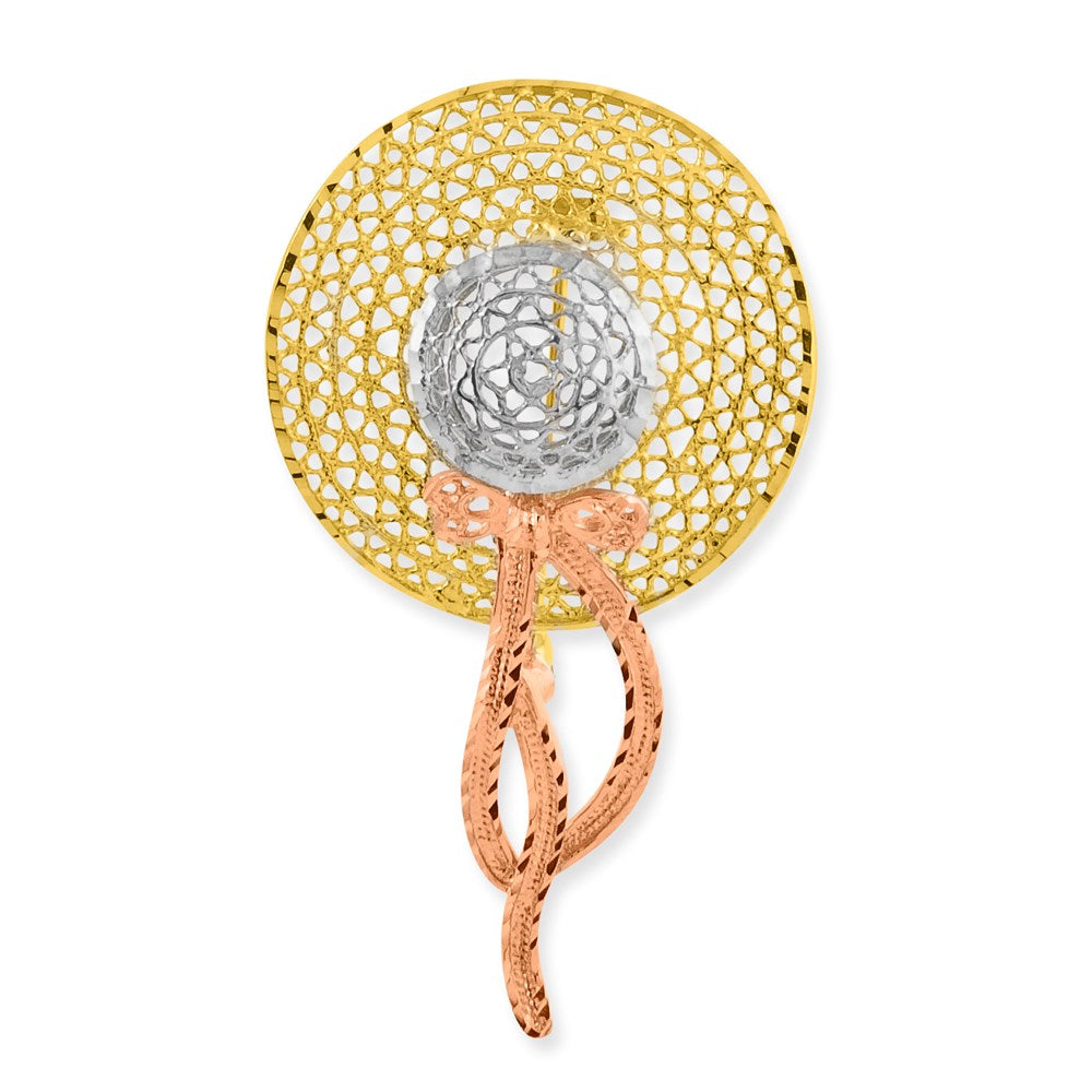 14K Tricolor Gold Filigran Diamantiert Hat Brosche