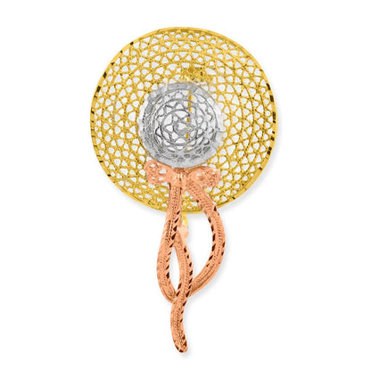 14K Tricolor Gold Filigran Diamantiert Hat Brosche