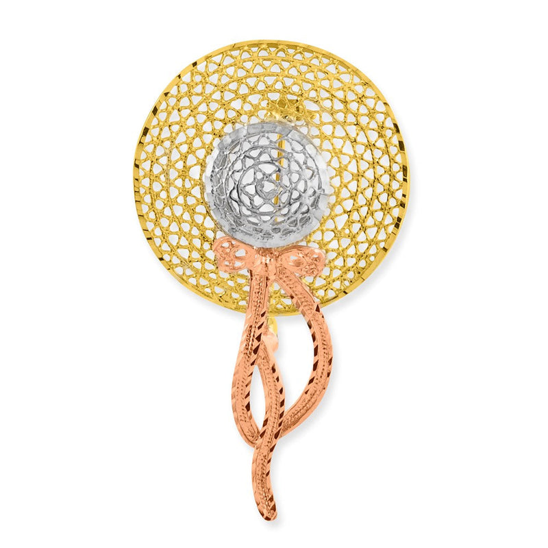 14K Tricolor Gold Filigran Diamantiert Hat Brosche