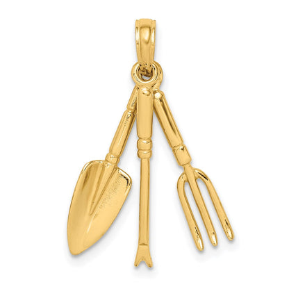 14K Gelbgold 3-D Beweglicher Gartenwerkzeug-Kollektion Charm