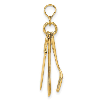 14K Gelbgold 3D beweglicher Spatel-Löffel-und-Messer-Charm