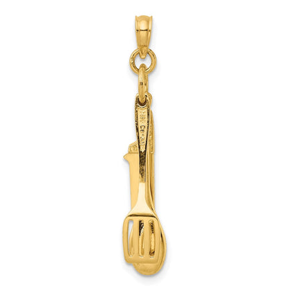 14K Gelbgold 3D beweglicher Spatel-Löffel-und-Messer-Charm