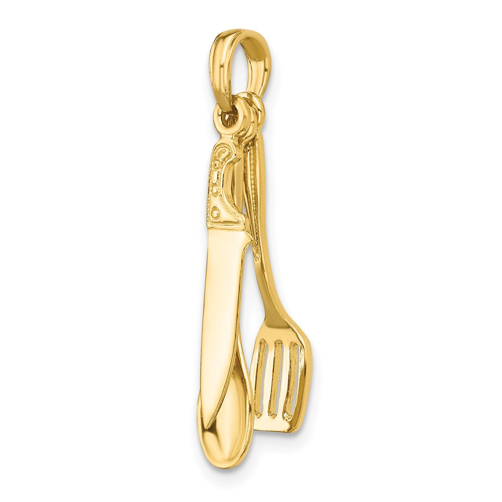 14K Gelbgold 3D beweglicher Spatel-Löffel-und-Messer-Charm