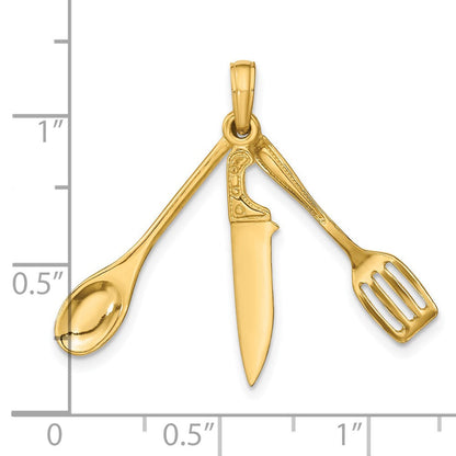14K Gelbgold 3D beweglicher Spatel-Löffel-und-Messer-Charm