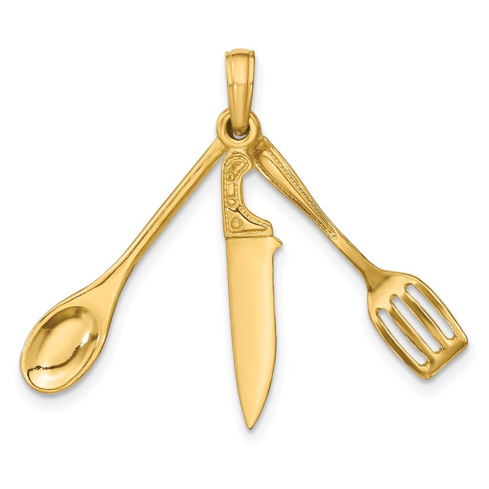 14K Gelbgold 3D beweglicher Spatel-Löffel-und-Messer-Charm