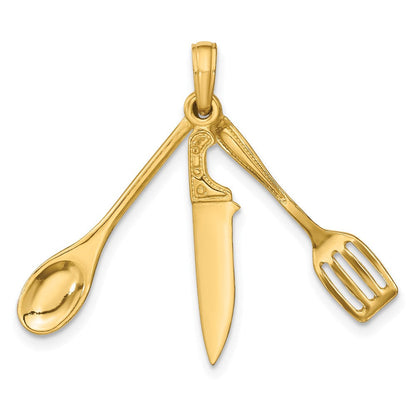 14K Gelbgold 3D beweglicher Spatel-Löffel-und-Messer-Charm