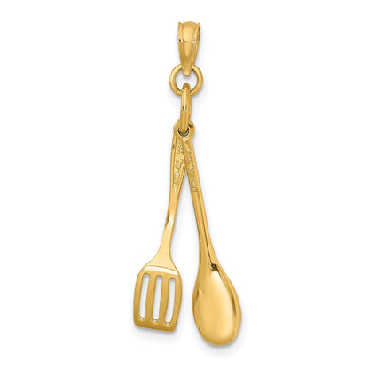 14K Gelbgold 3-d Beweglich Spoon und Spatula Charm