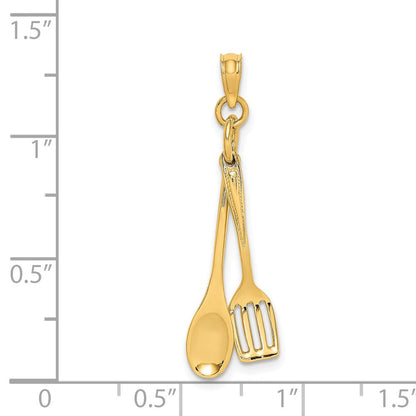 14K Gelbgold 3-d Beweglich Spoon und Spatula Charm