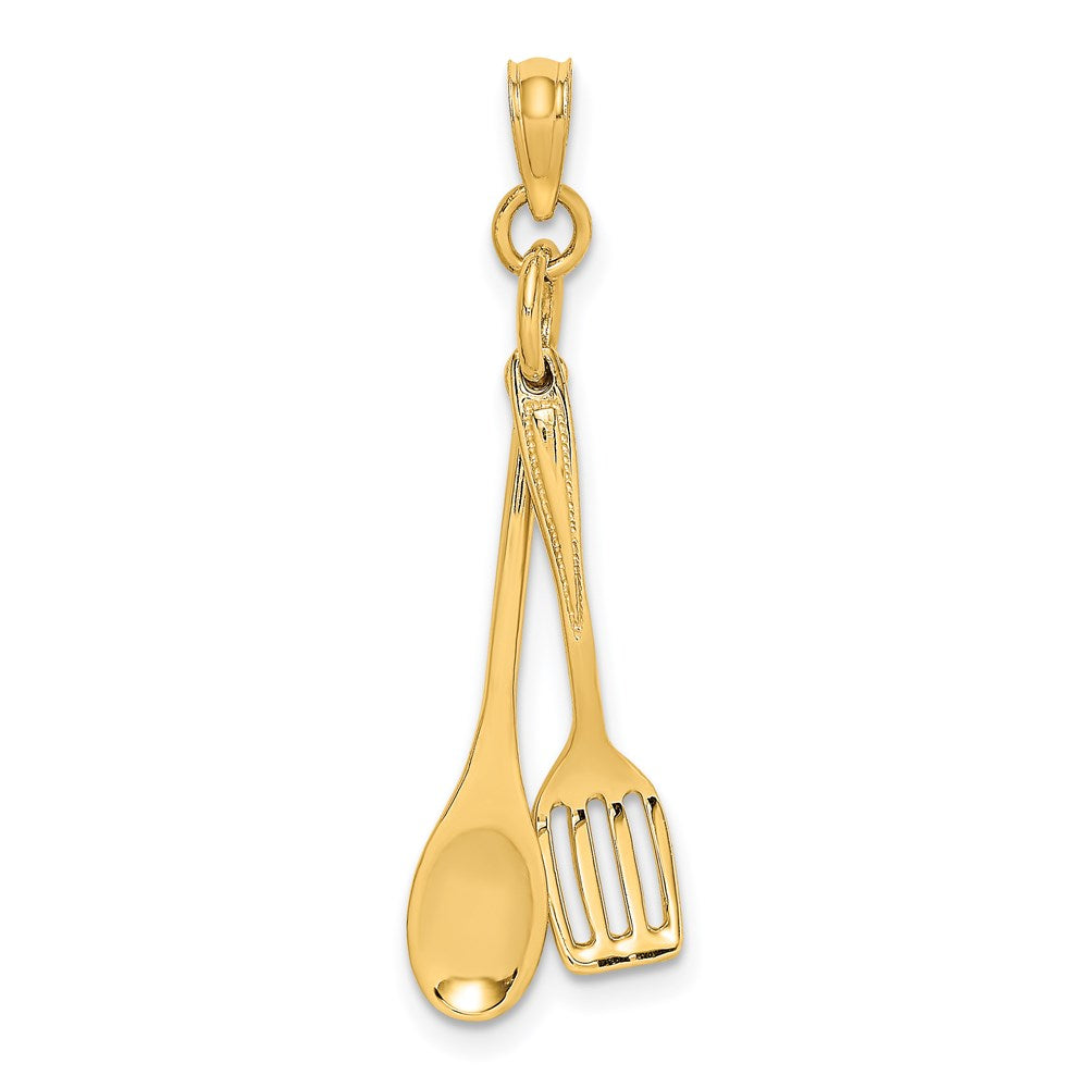14K Gelbgold 3-d Beweglich Spoon und Spatula Charm
