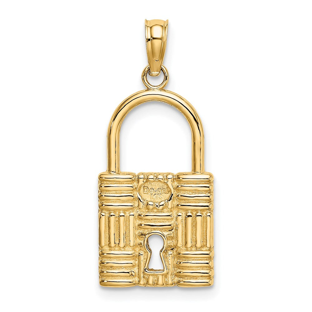 14K Gelbgold 3-D Vorhängeschloss-Charm mit Schlüsselloch