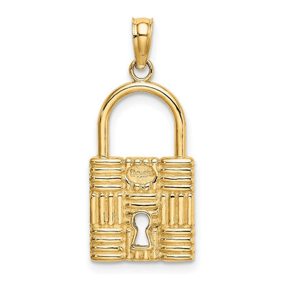 14K Gelbgold 3-D Vorhängeschloss-Charm mit Schlüsselloch