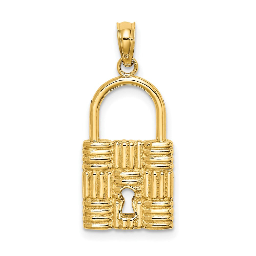 14K Gelbgold 3-D Vorhängeschloss-Charm mit Schlüsselloch