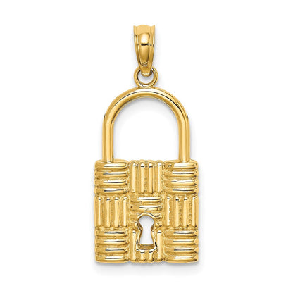 14K Gelbgold 3-D Vorhängeschloss-Charm mit Schlüsselloch