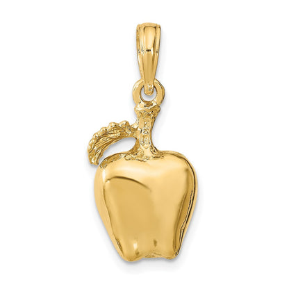 14K Gelbgold 3-D Apfel-Charm mit Stiel und Blatt
