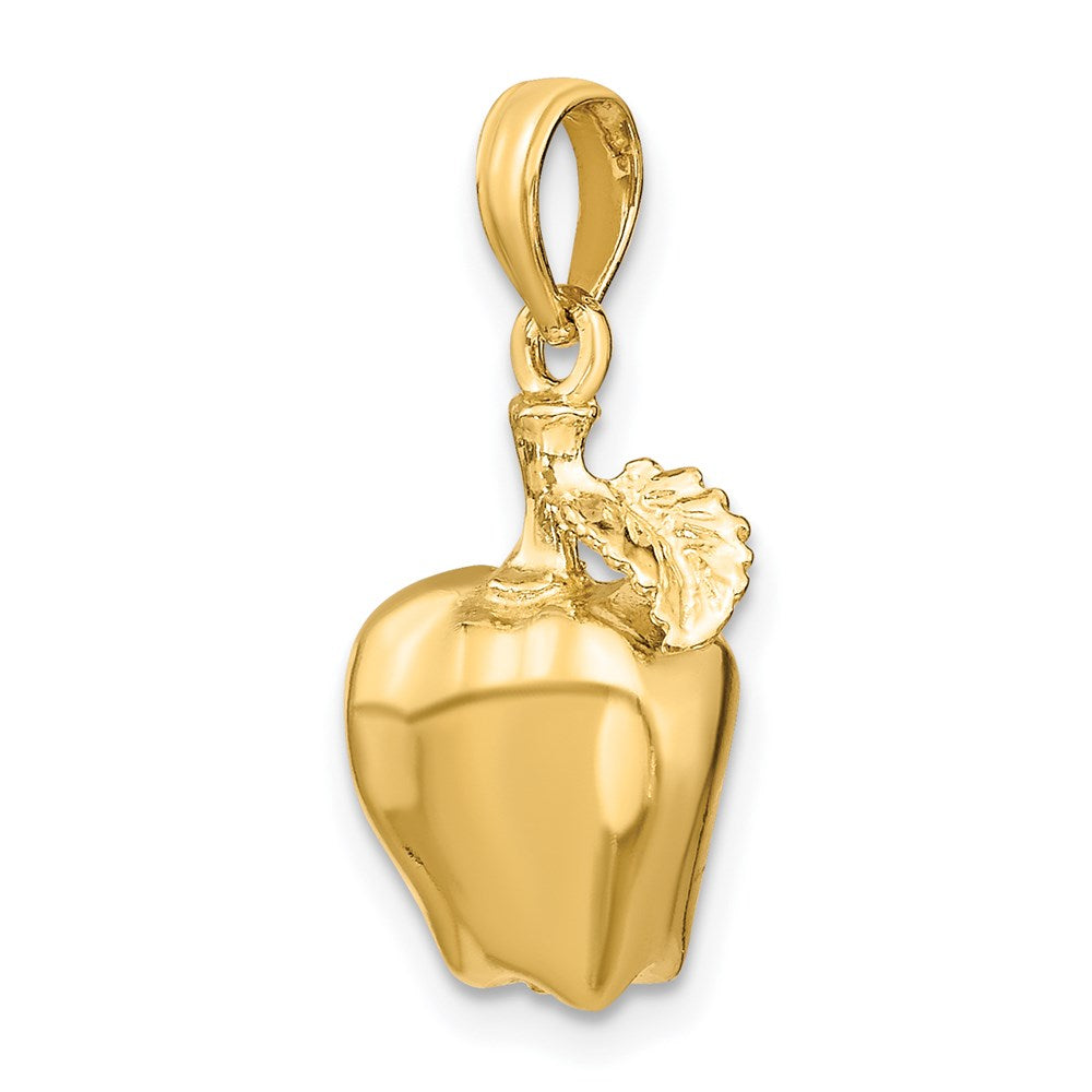 14K Gelbgold 3-D Apfel-Charm mit Stiel und Blatt