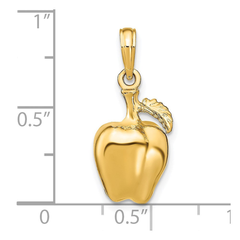 14K Gelbgold 3-D Apfel-Charm mit Stiel und Blatt