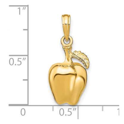 14K Gelbgold 3-D Apfel-Charm mit Stiel und Blatt