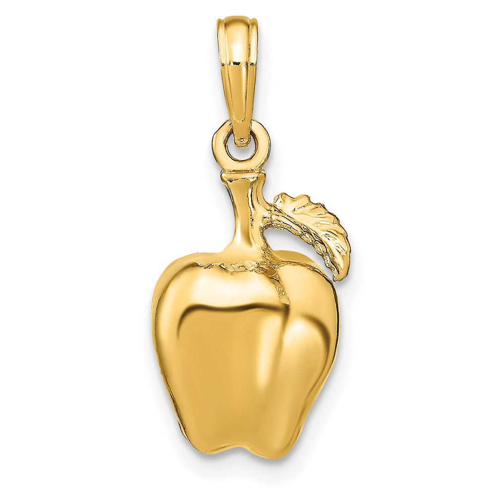 14K Gelbgold 3-D Apfel-Charm mit Stiel und Blatt