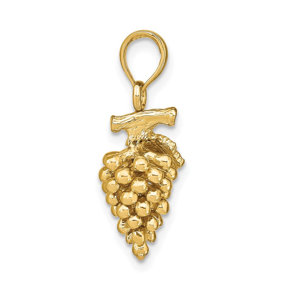 14K Gelbgold 3-D-Trauben-Charm mit Stiel und Blatt