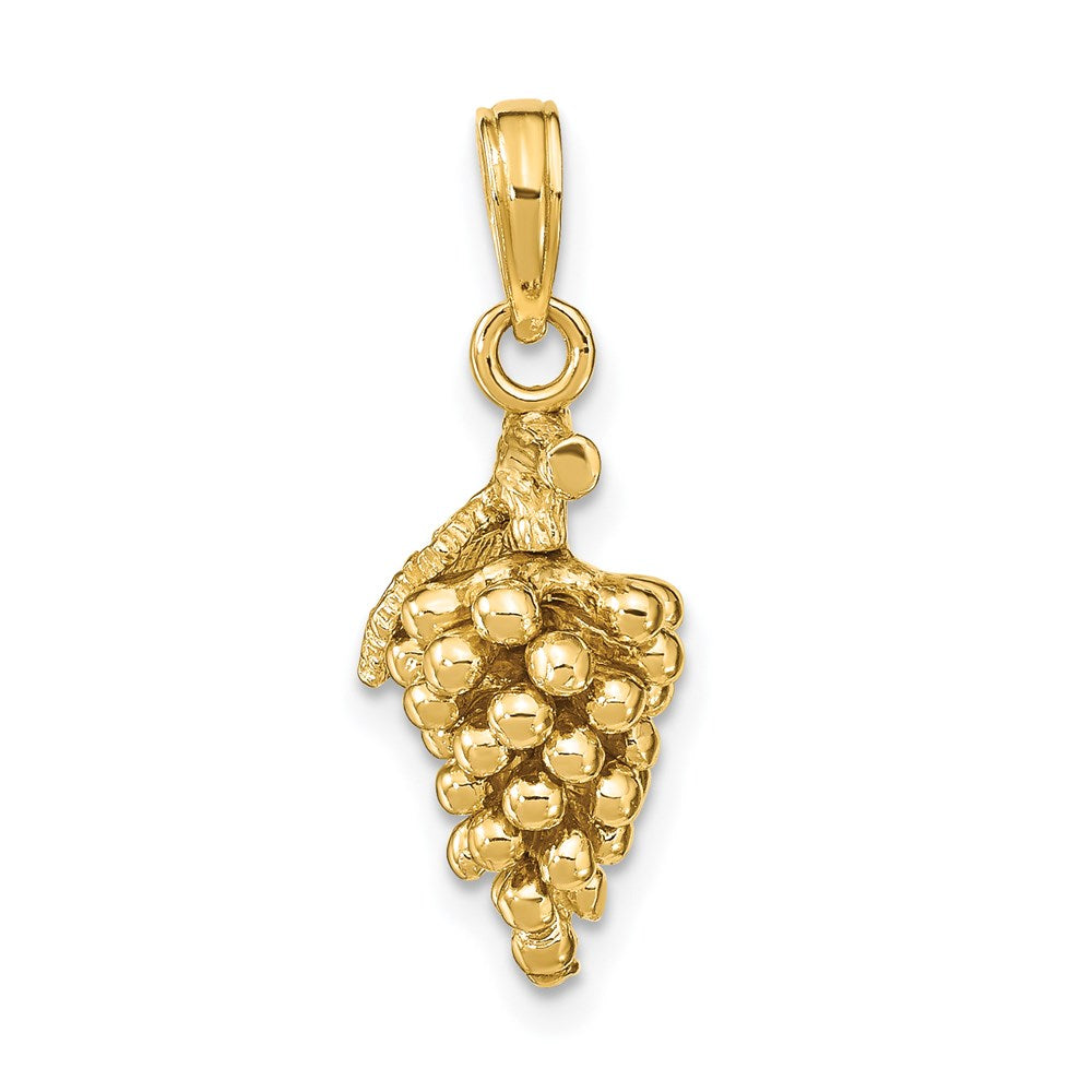 14K Gelbgold 3-D-Trauben-Charm mit Stiel und Blatt