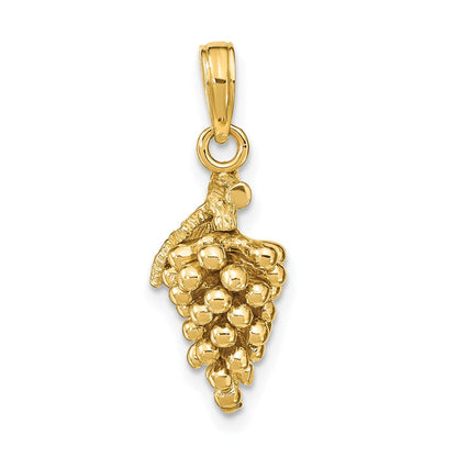 14K Gelbgold 3-D-Trauben-Charm mit Stiel und Blatt