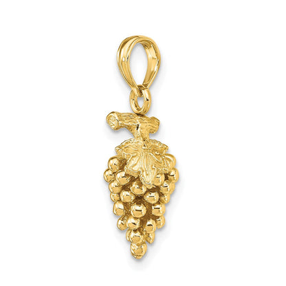 14K Gelbgold 3-D-Trauben-Charm mit Stiel und Blatt