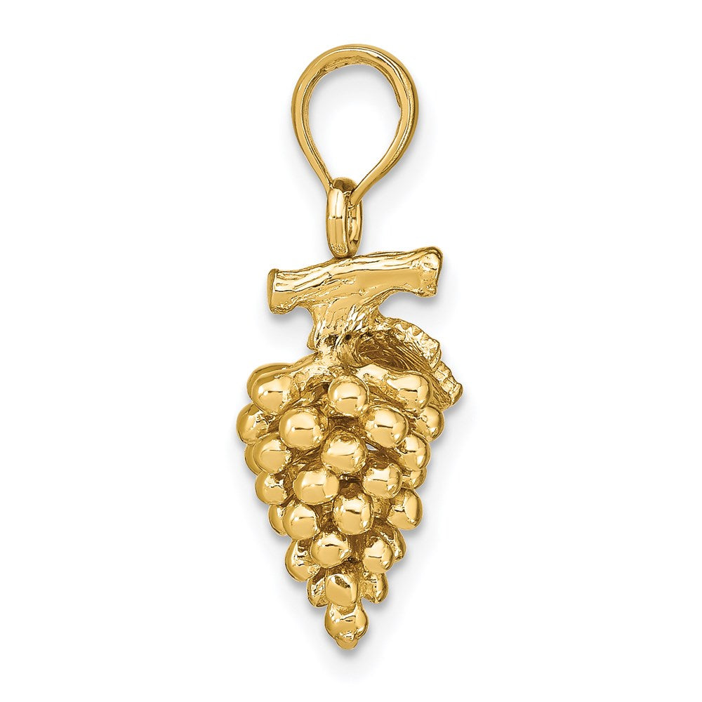 14K Gelbgold 3-D-Trauben-Charm mit Stiel und Blatt