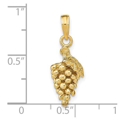 14K Gelbgold 3-D-Trauben-Charm mit Stiel und Blatt