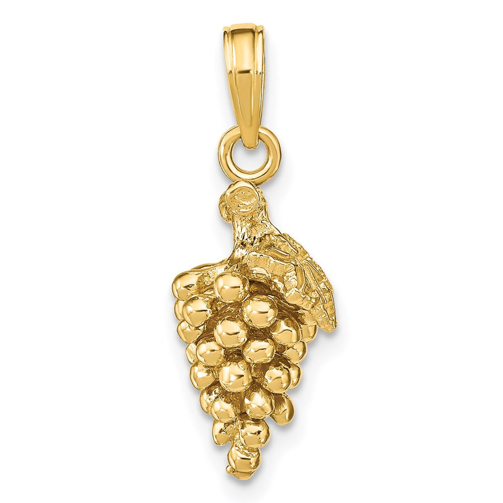 14K Gelbgold 3-D-Trauben-Charm mit Stiel und Blatt