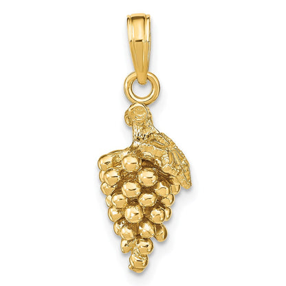 14K Gelbgold 3-D-Trauben-Charm mit Stiel und Blatt