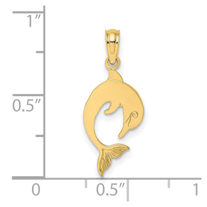 14K Gelbgold Flach und Poliert Delfin Charm
