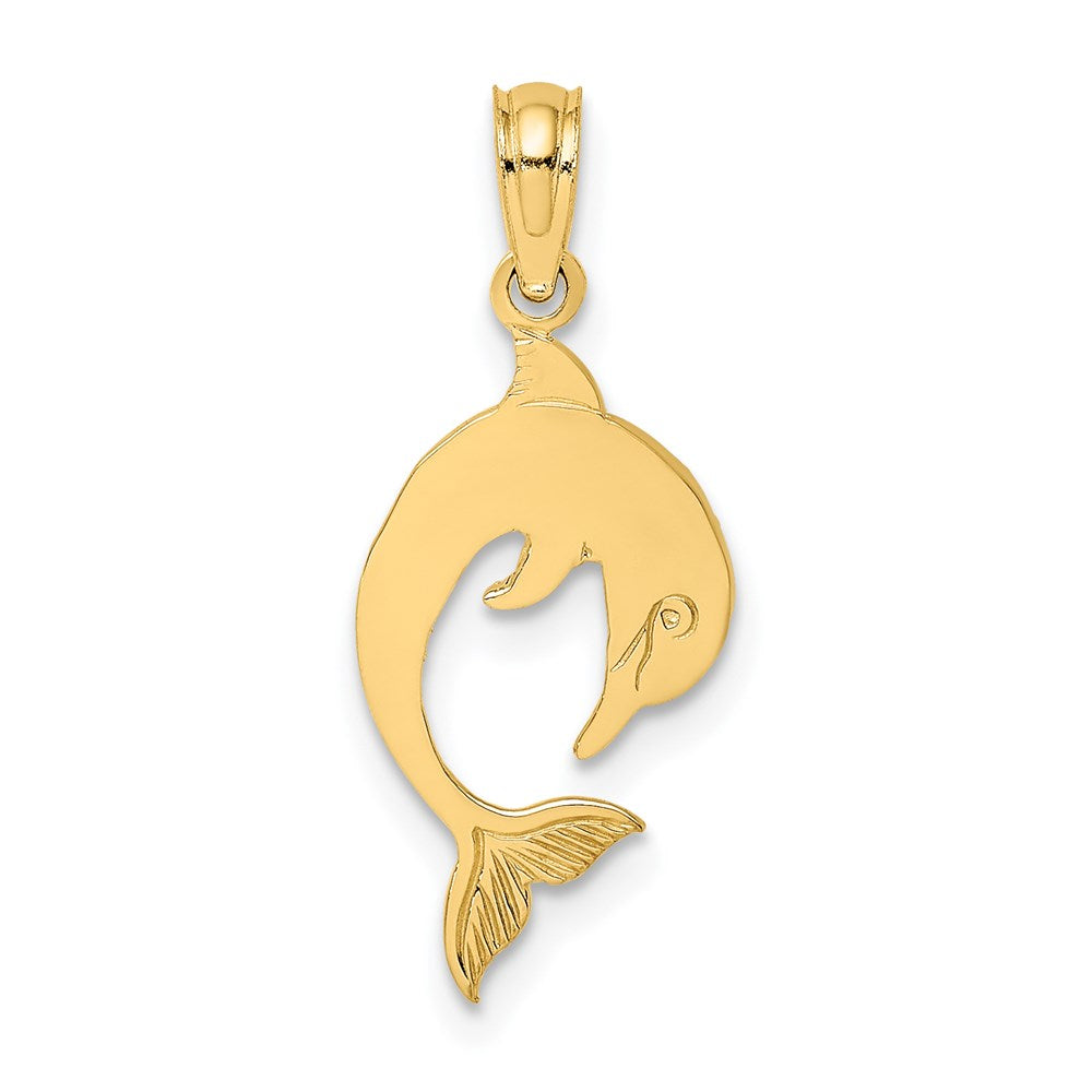 14K Gelbgold Flach und Poliert Delfin Charm