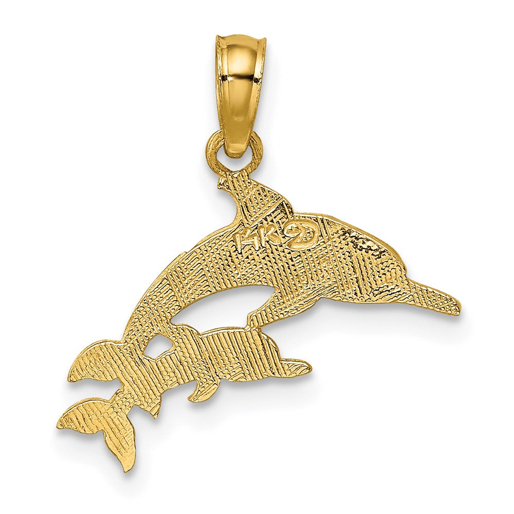 14K Gelbgold Mutter und Calf Delfin Charm