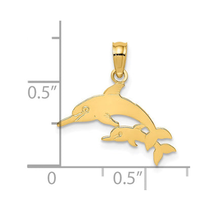 14K Gelbgold Mutter und Calf Delfin Charm