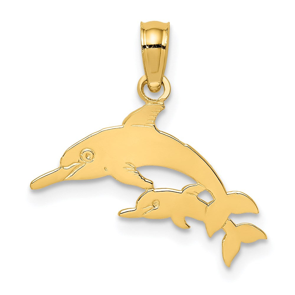 14K Gelbgold Mutter und Calf Delfin Charm
