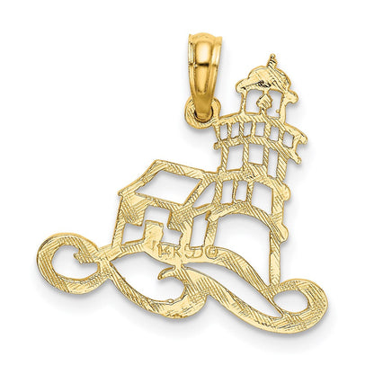 14K Gelbgold Ausgeschnitten Leuchtturm mit Water Charm